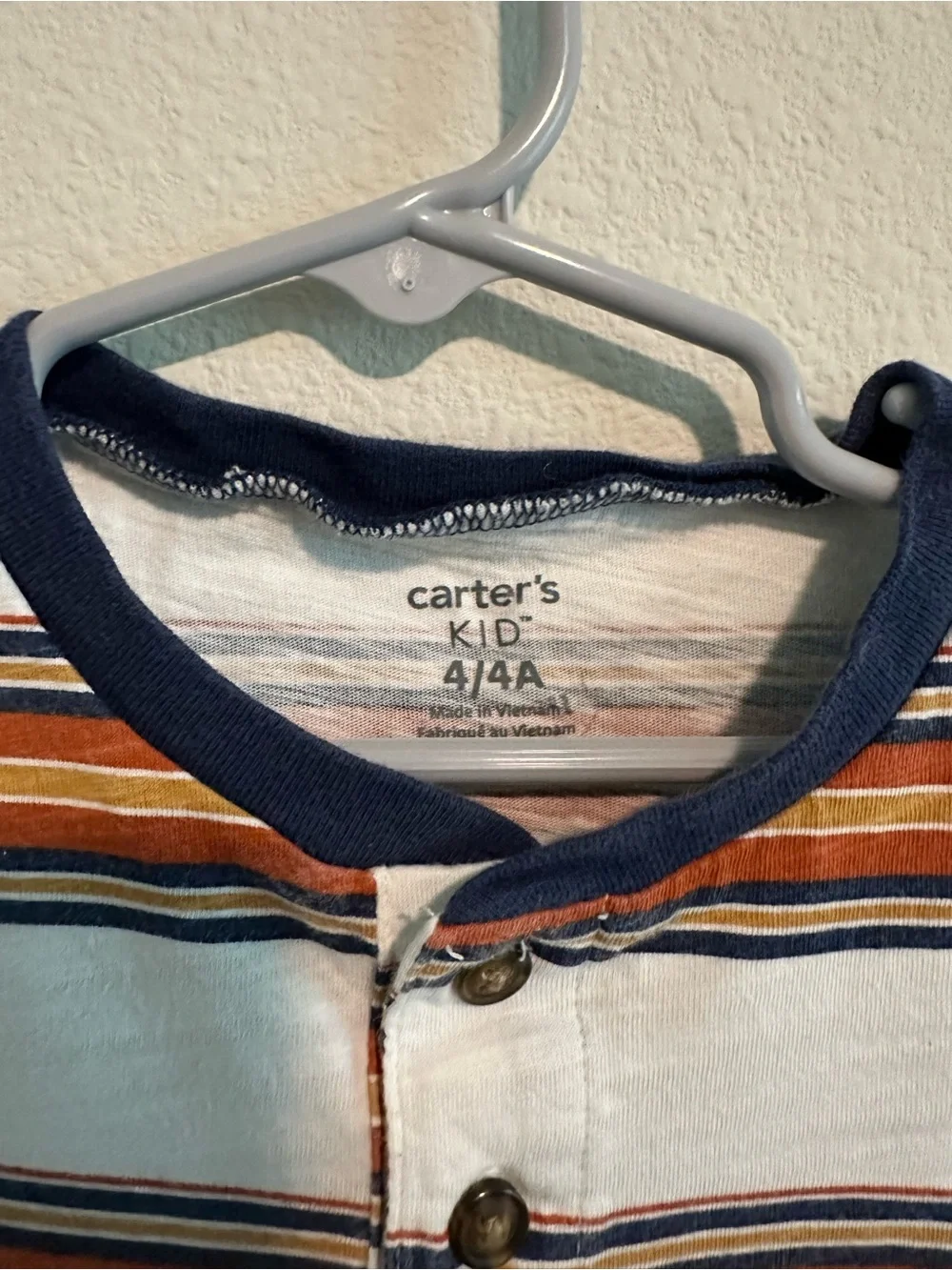 Carter's White Short-Sleeve Henley with Brown & Navy Stripes